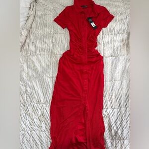 Elegant Red Button-Down Dress